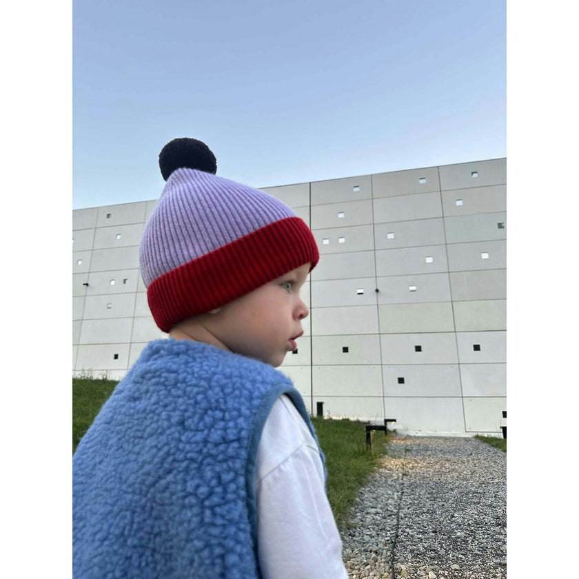 children's merino beanie - berry & red