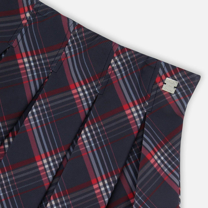 Pleated Milano Skirt Red and Navy Plaid