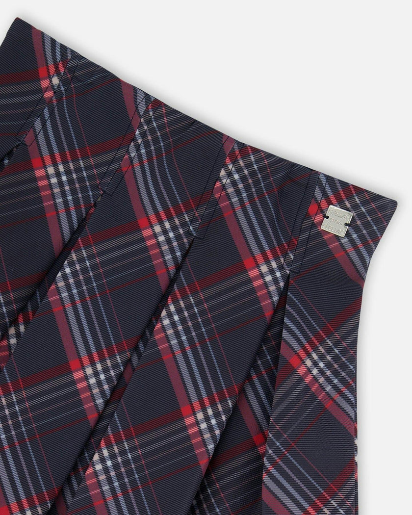 Pleated Milano Skirt Red And Navy Plaid