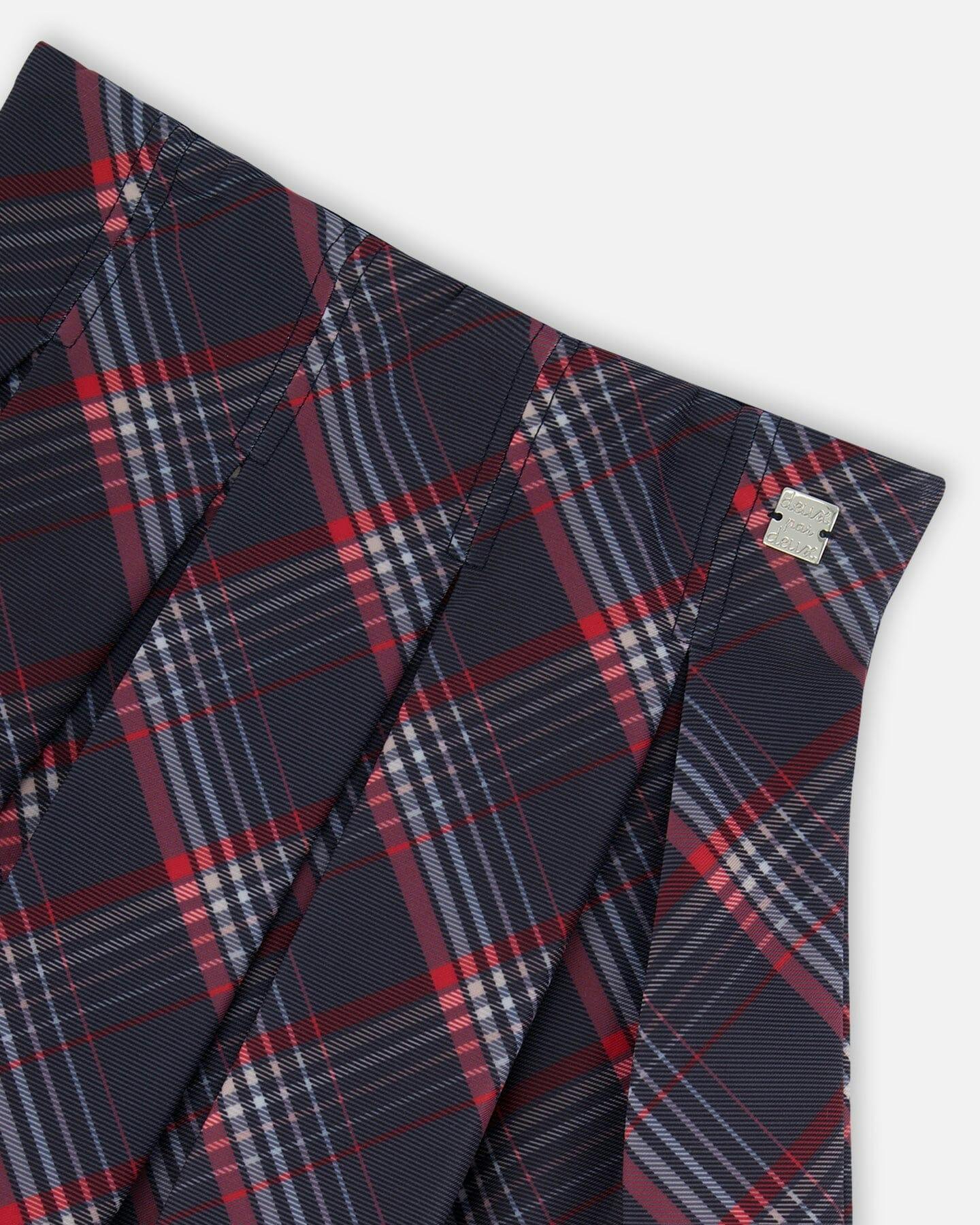 Pleated Milano Skirt Red and Navy Plaid