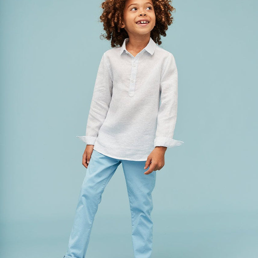 Light Blue Stripes 100% Linen Shirt