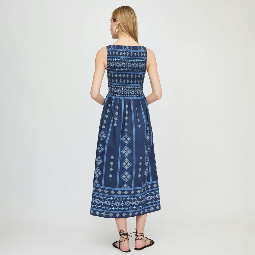 The Cosima Nap Dress - Navy Diamond Batik