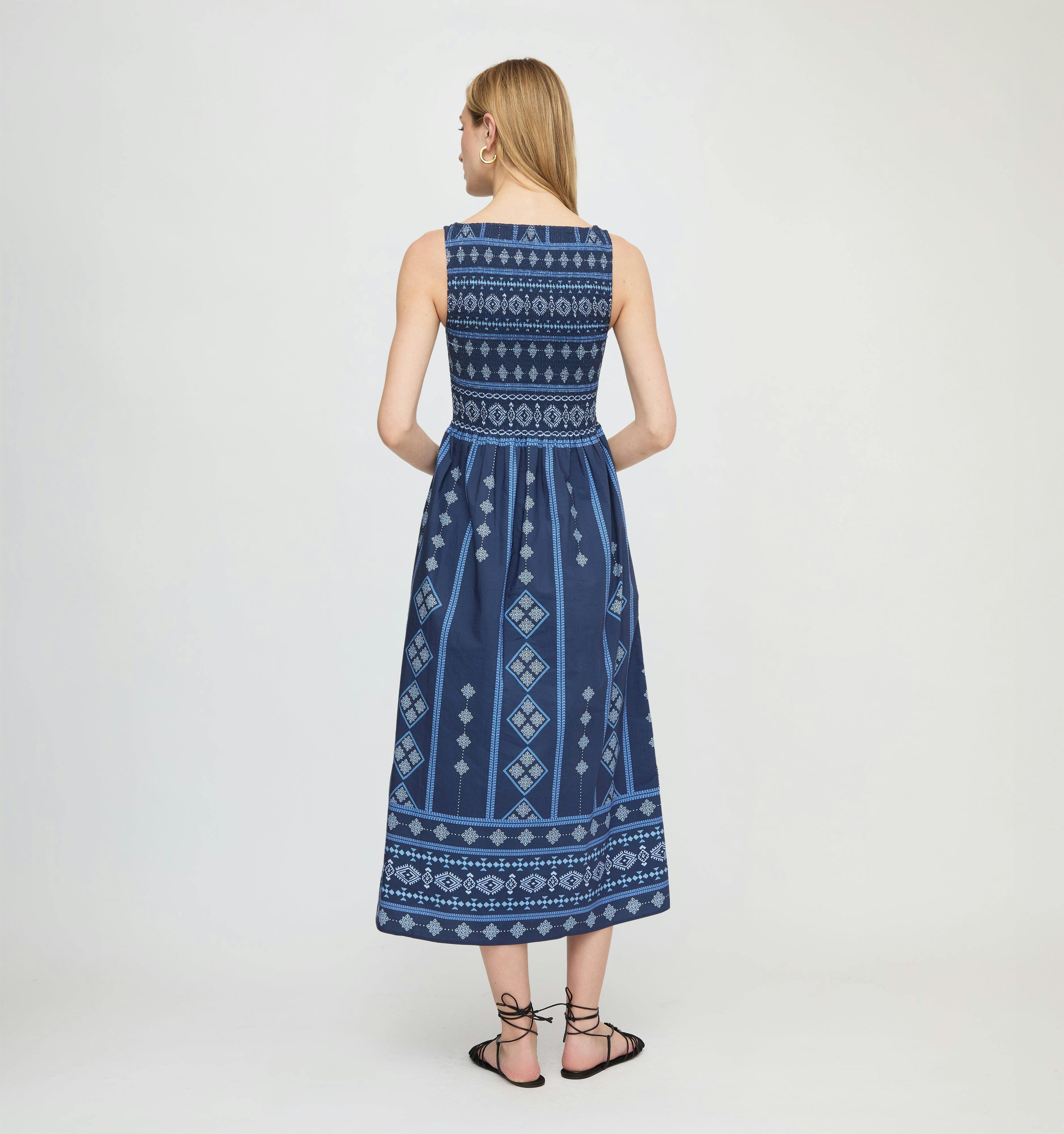 The Cosima Nap Dress - Navy Diamond Batik