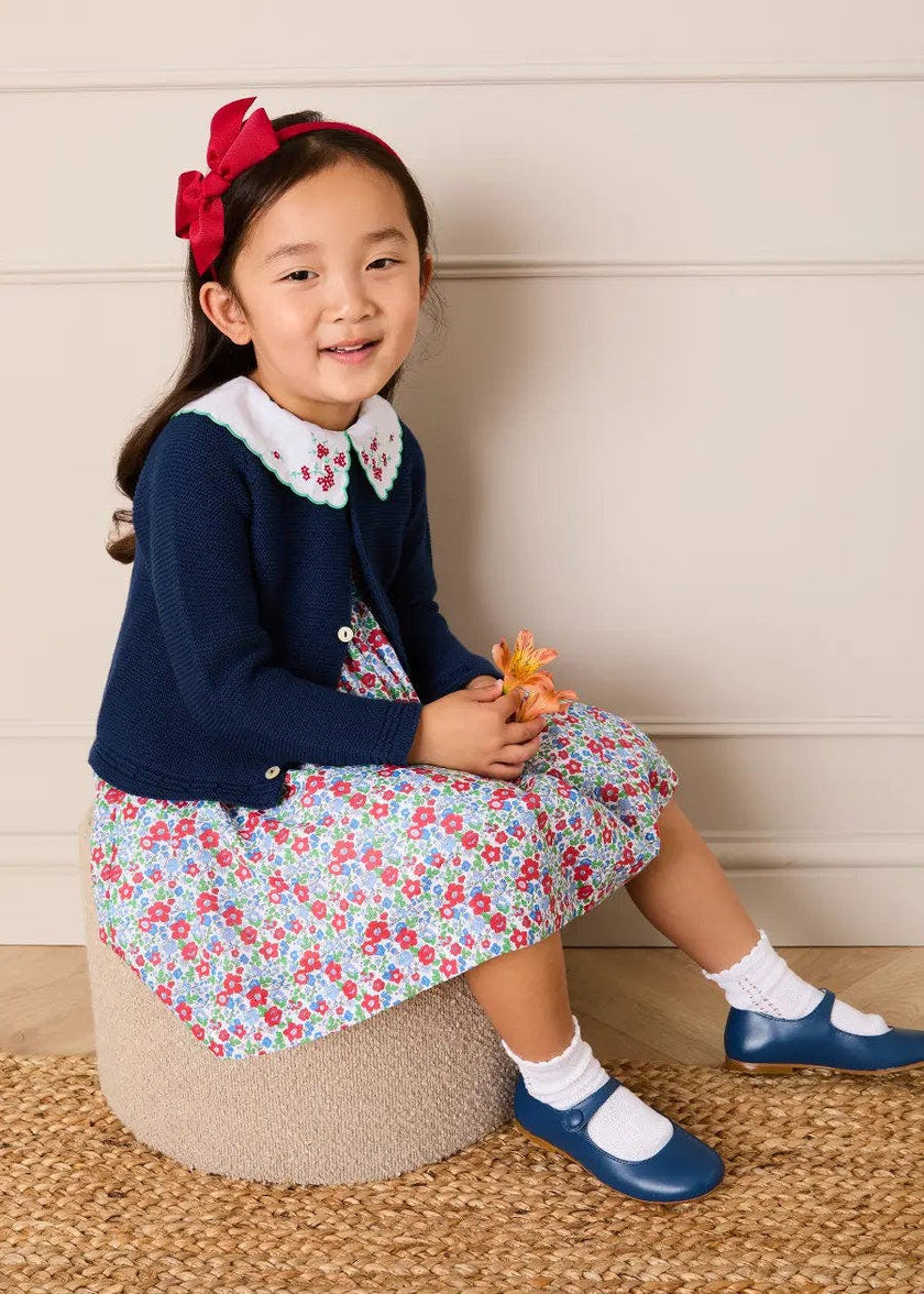 Emilia Floral Embroidered Collar Sleeveless Dress in Red (12mths- 10yrs)