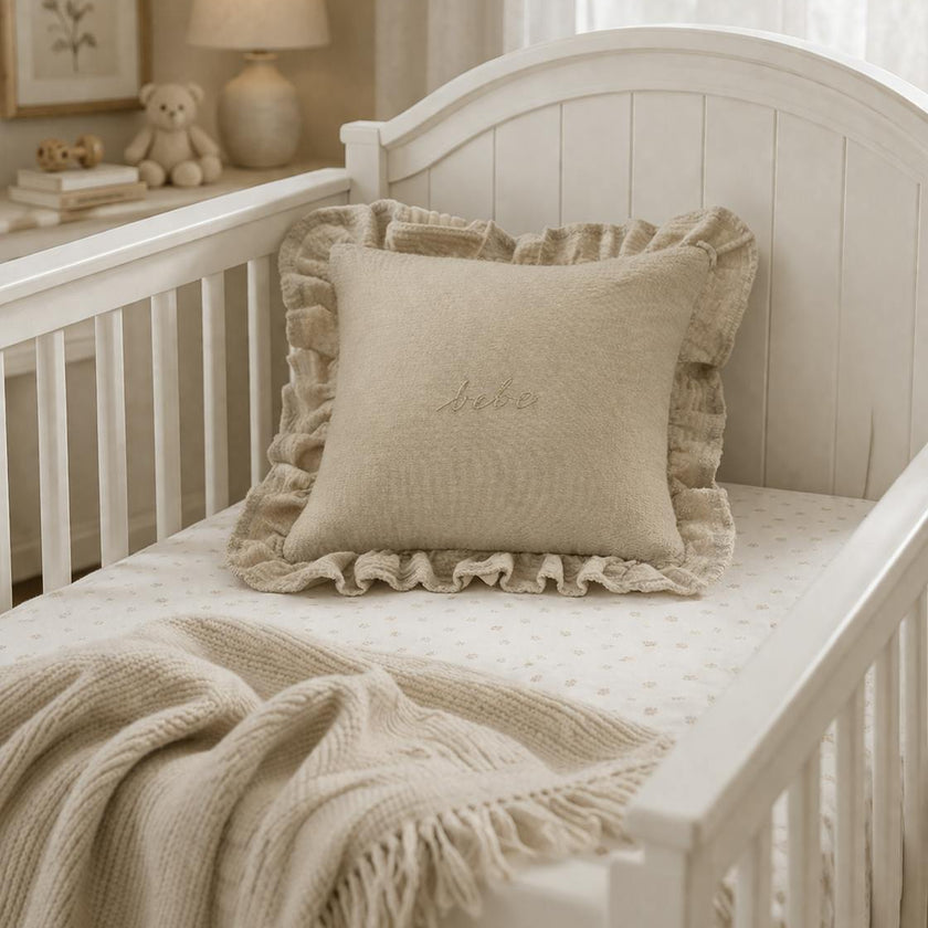 DH Taupe Gauze Bebe Ruffle Accent Pillow