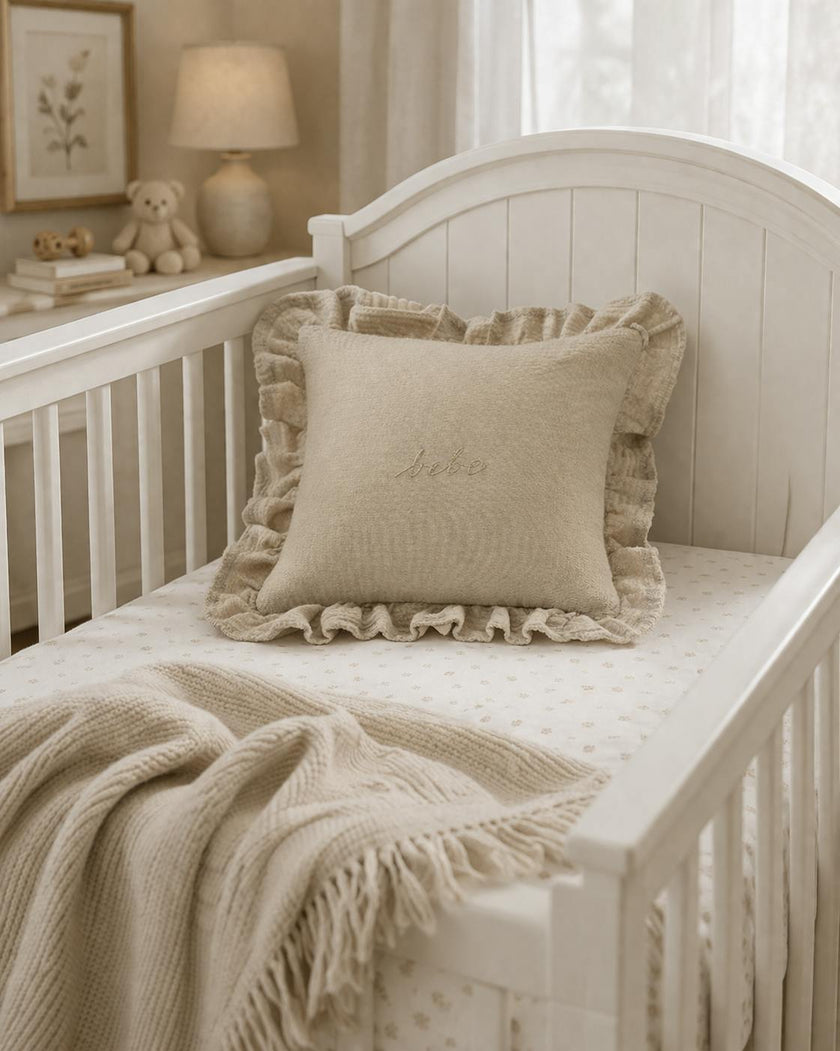DH Taupe Gauze Bebe Ruffle Accent Pillow
