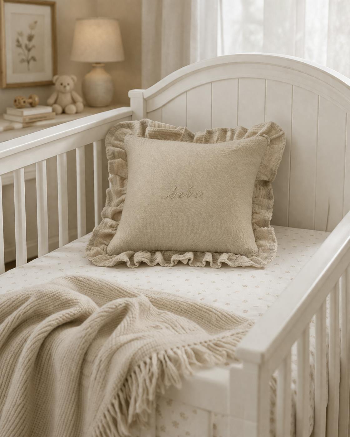 DH Taupe Gauze Bebe Ruffle Accent Pillow