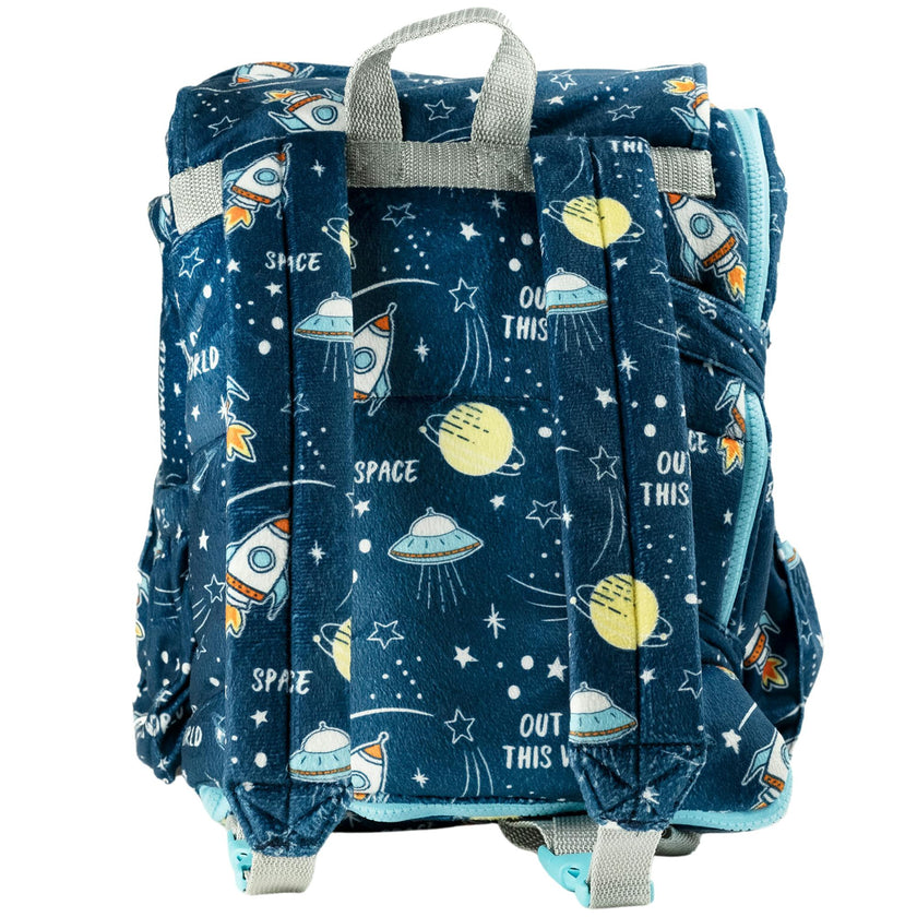 Sleep-n-Pack: Packable Little Kid's Sleeping Bag & Backpack, Cozy Mink, Space & Rockets