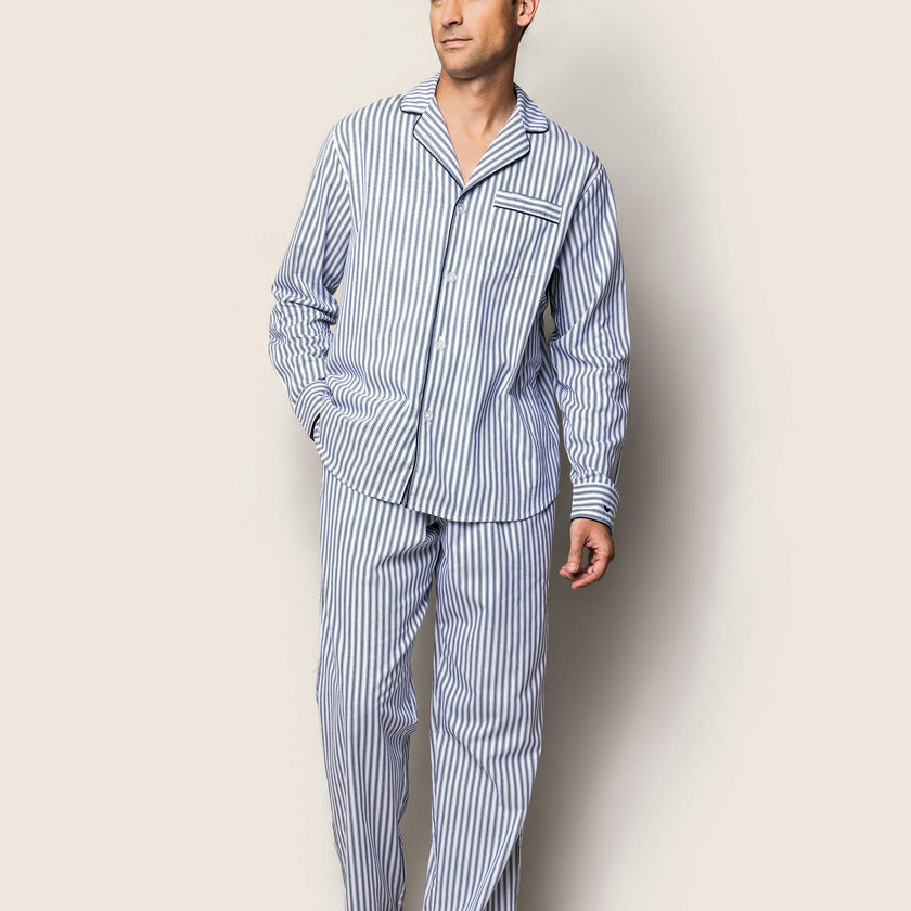 Men's Twill Pajama Set in Navy French Ticking