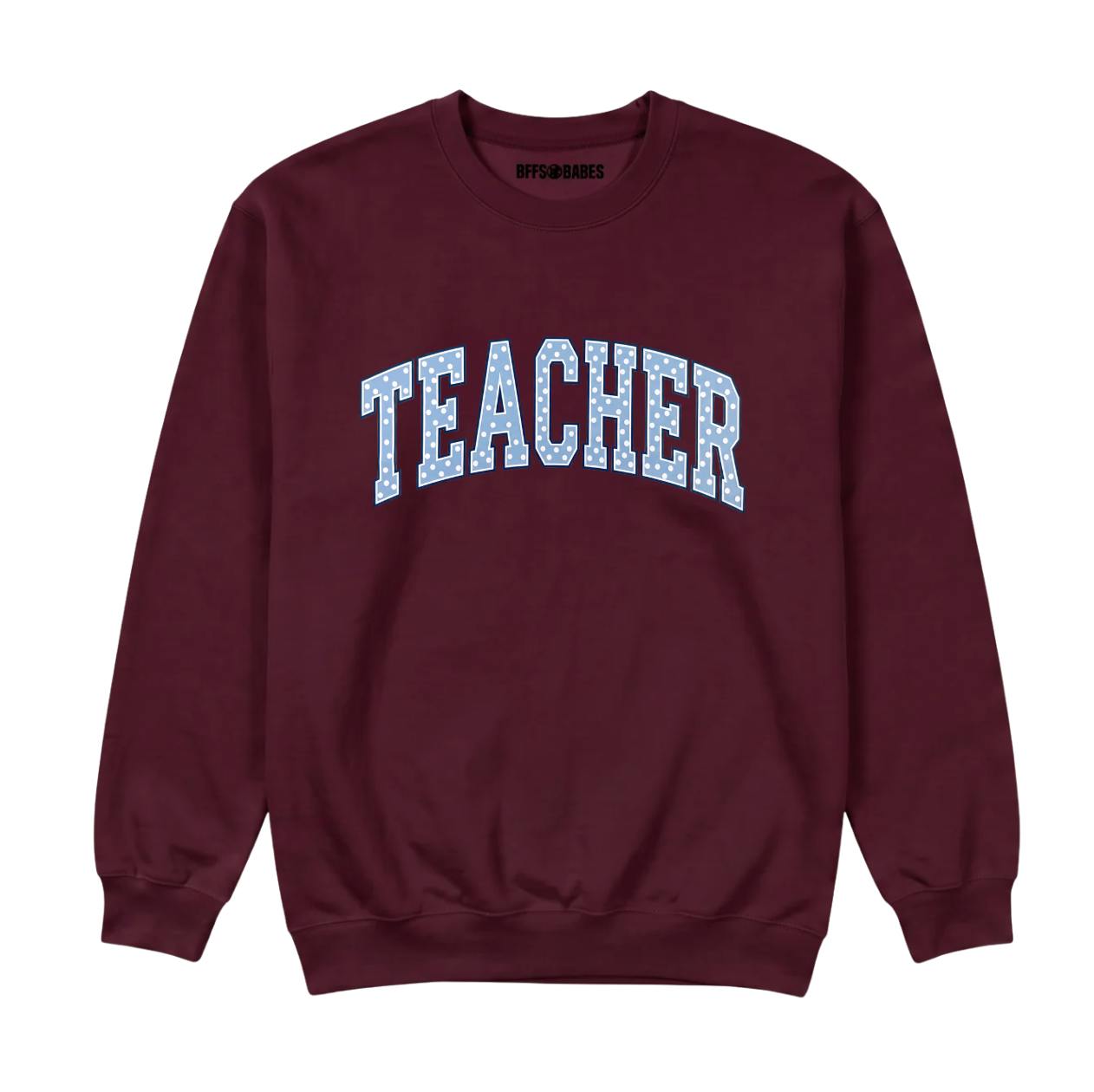Teacher Polka Dot Printed Sweatshirt, Burgundy