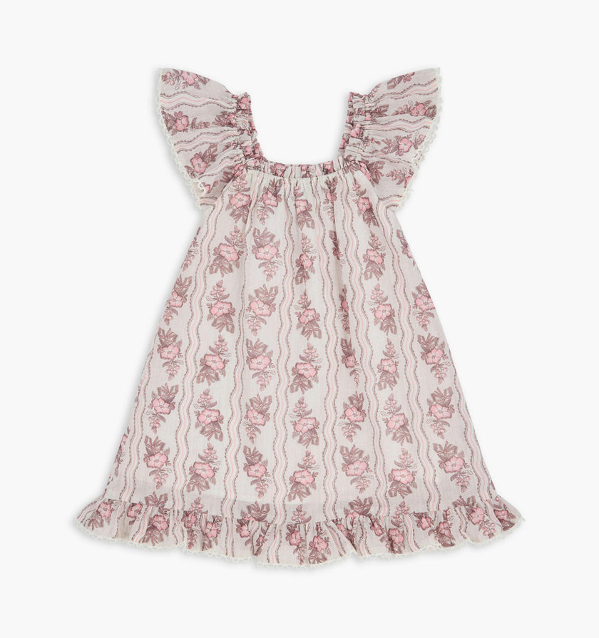 The Tiny Lucinda Dress - Peony Scallop Stripe Pink