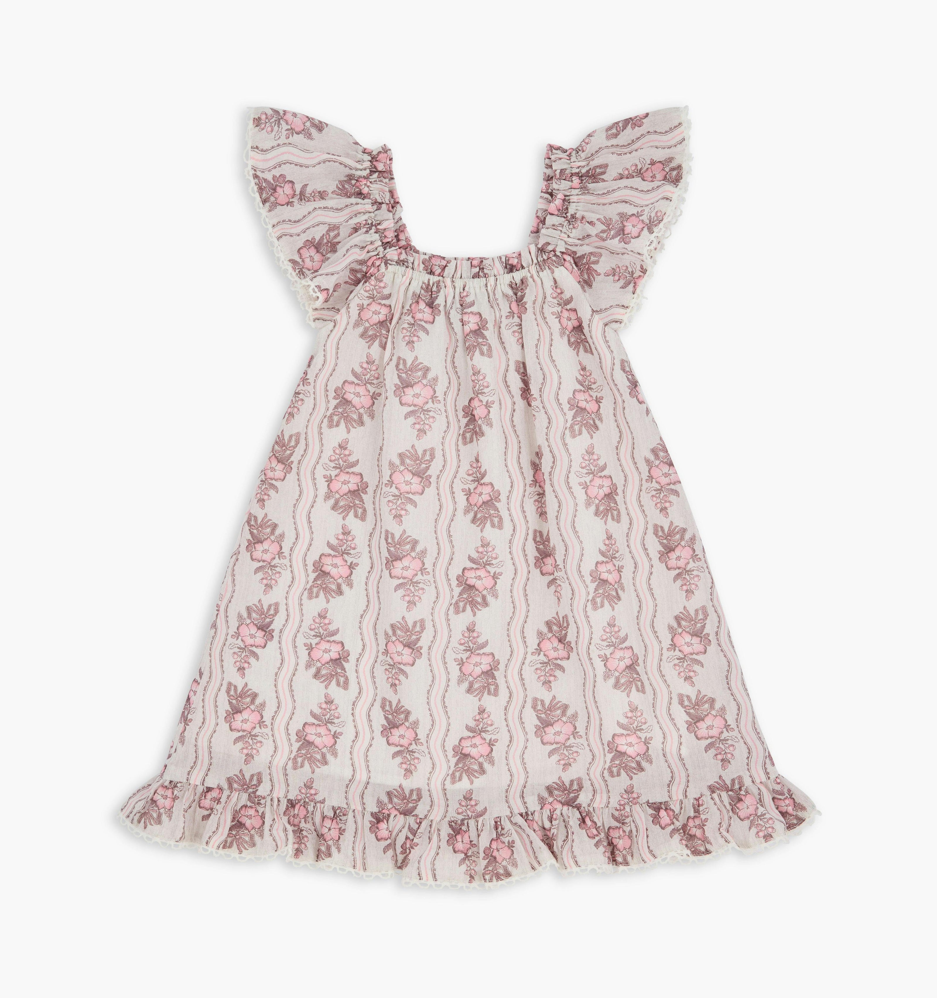 The Tiny Lucinda Dress - Peony Scallop Stripe Pink