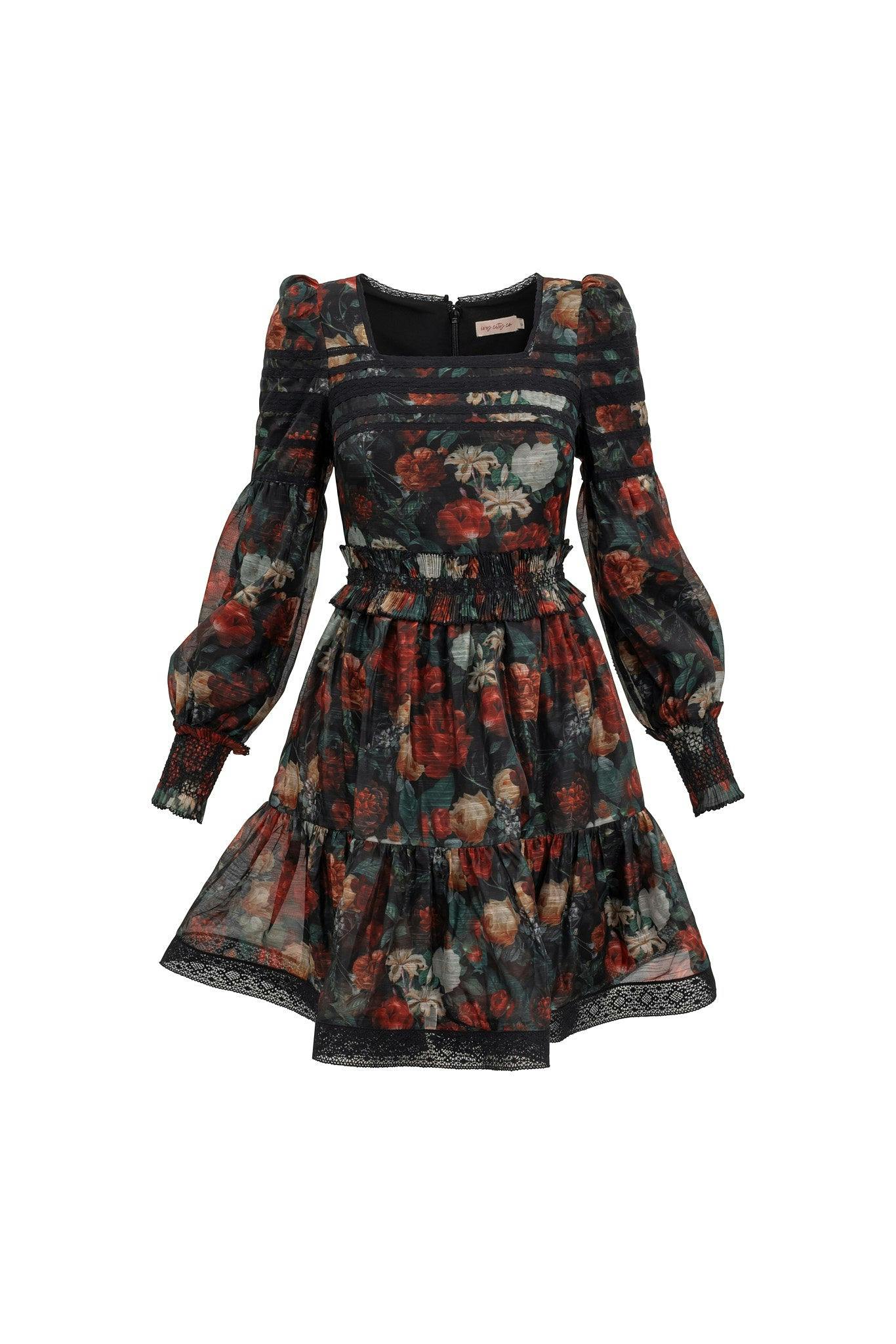 Evangeline Dress in Midnight Roses