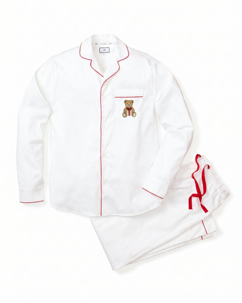 Maisonette x Petite Plume Men's Twill Pajamas, Merry Teddy