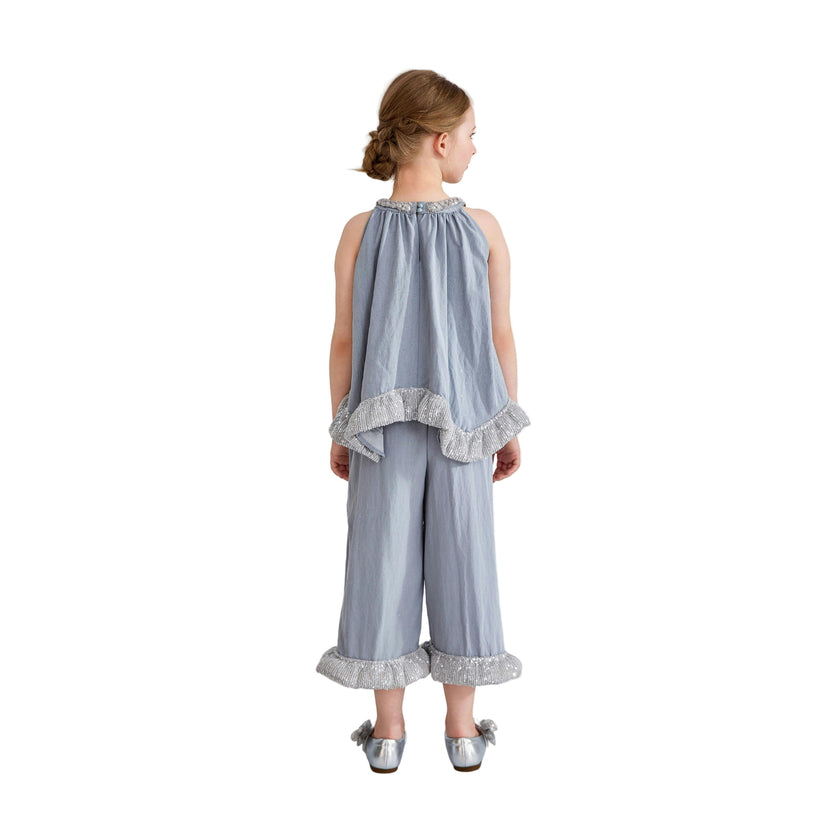 Blue Calyra Ruffle Pant Set