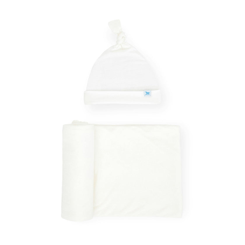 Stretch Knit Swaddle and Hat Set - White