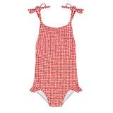 girls cranberry gingham halter one piece