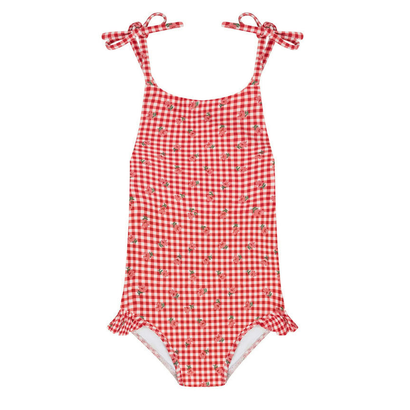 girls cranberry gingham halter one piece