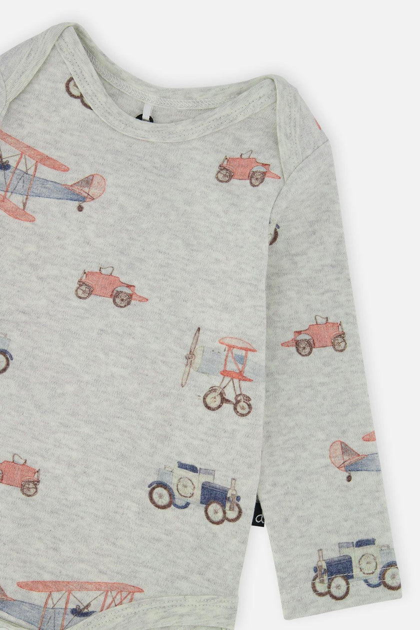 Organic Cotton Onesie Beige Printed Airplanes