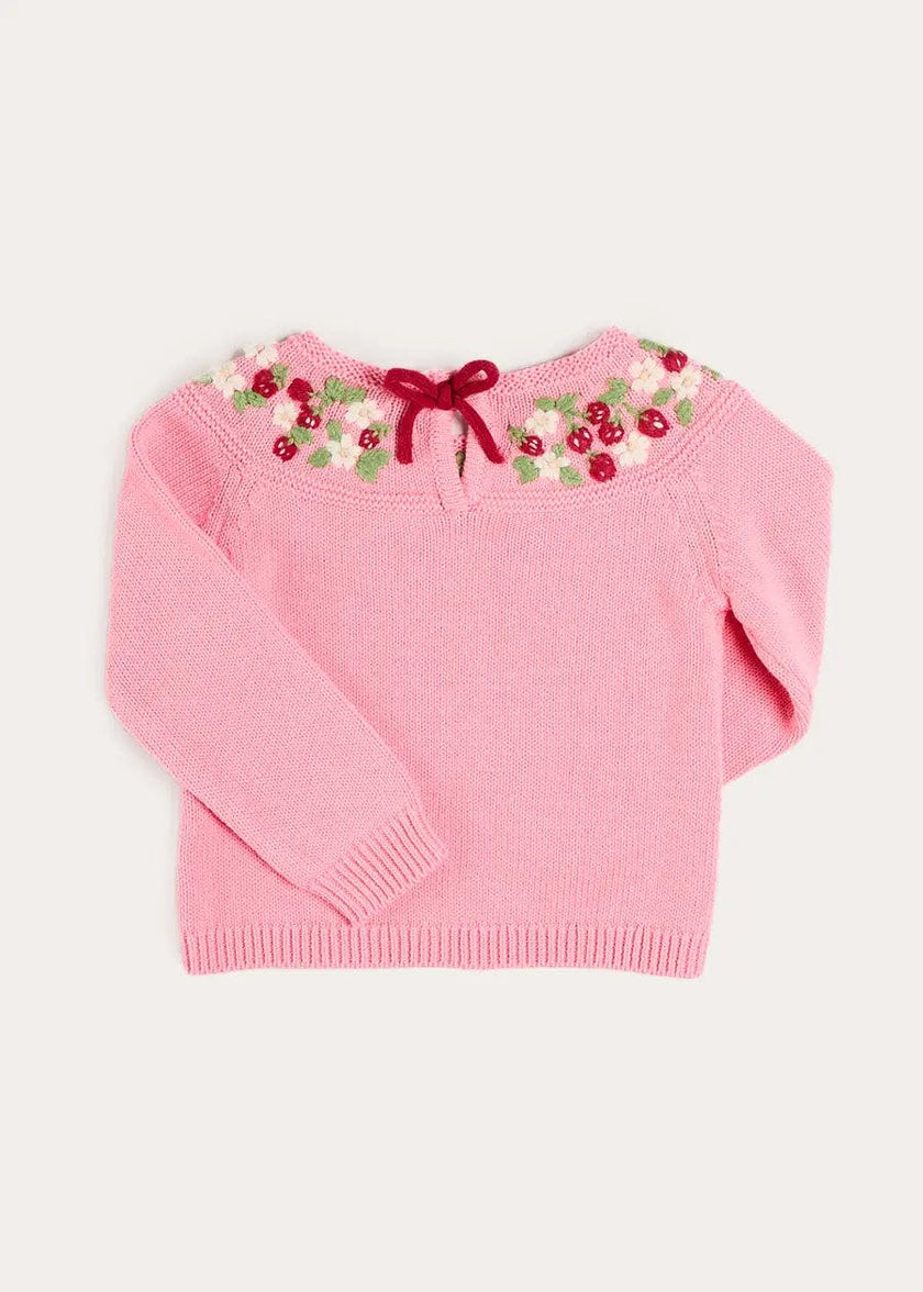 Strawberry Embroidered Jumper in Pink (12mths-6yrs)