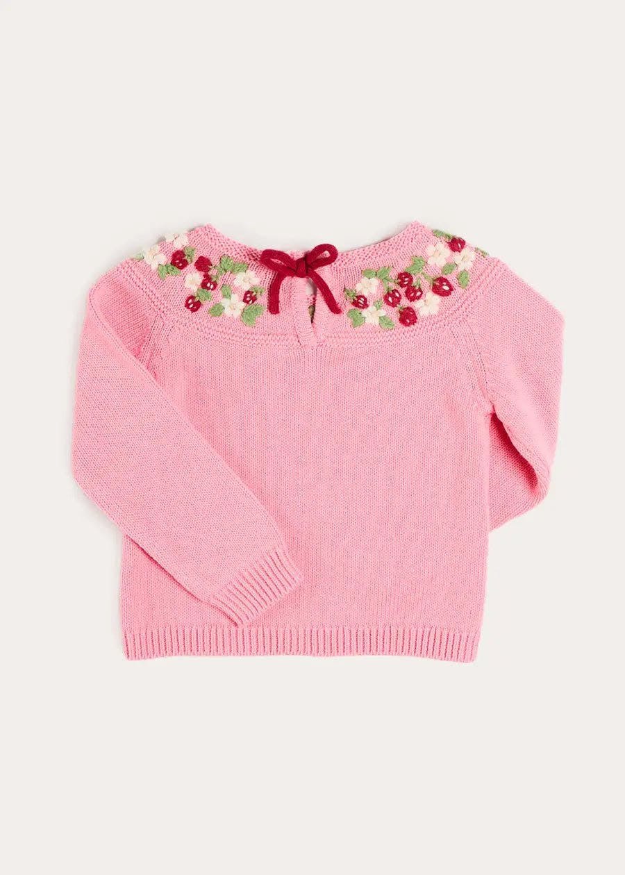 Strawberry Embroidered Jumper in Pink (12mths-6yrs)