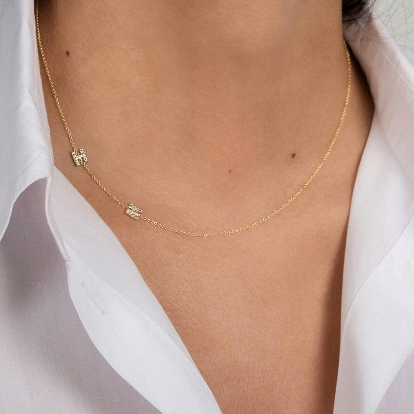 Mini Diamond Asymmetrical Initial Necklace