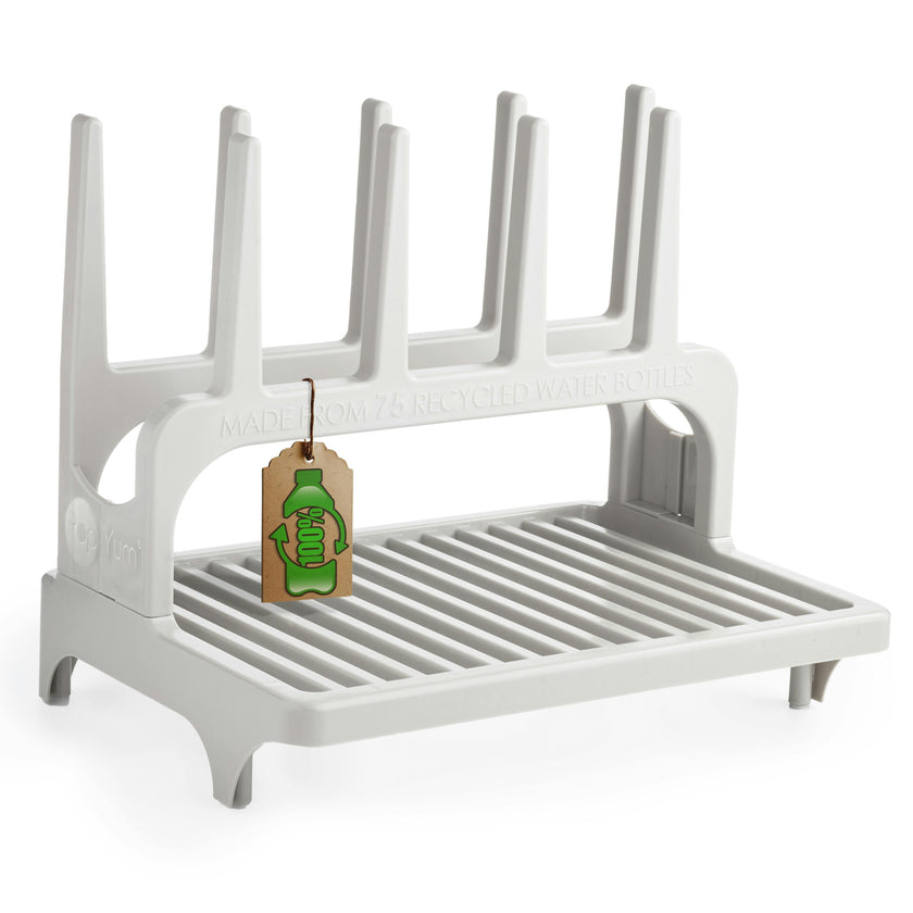PopYum Seattle Gray Space Saving Drying Rack from 100% Recycled Bottles, countertop for Baby Bottle, Plastic Bags, Cups, Glass, tumblers, Compact