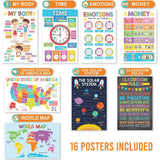 16-Piece Laminated Colorful Prek & Kindergarten Posters & 8-Piece Calming Corner Posters
