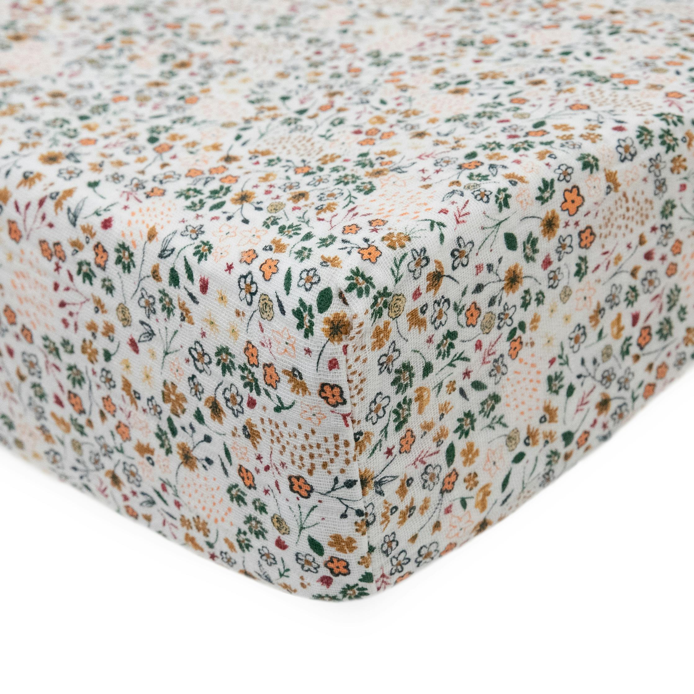 Cotton Muslin Changing Pad Cover - Pressed Petals