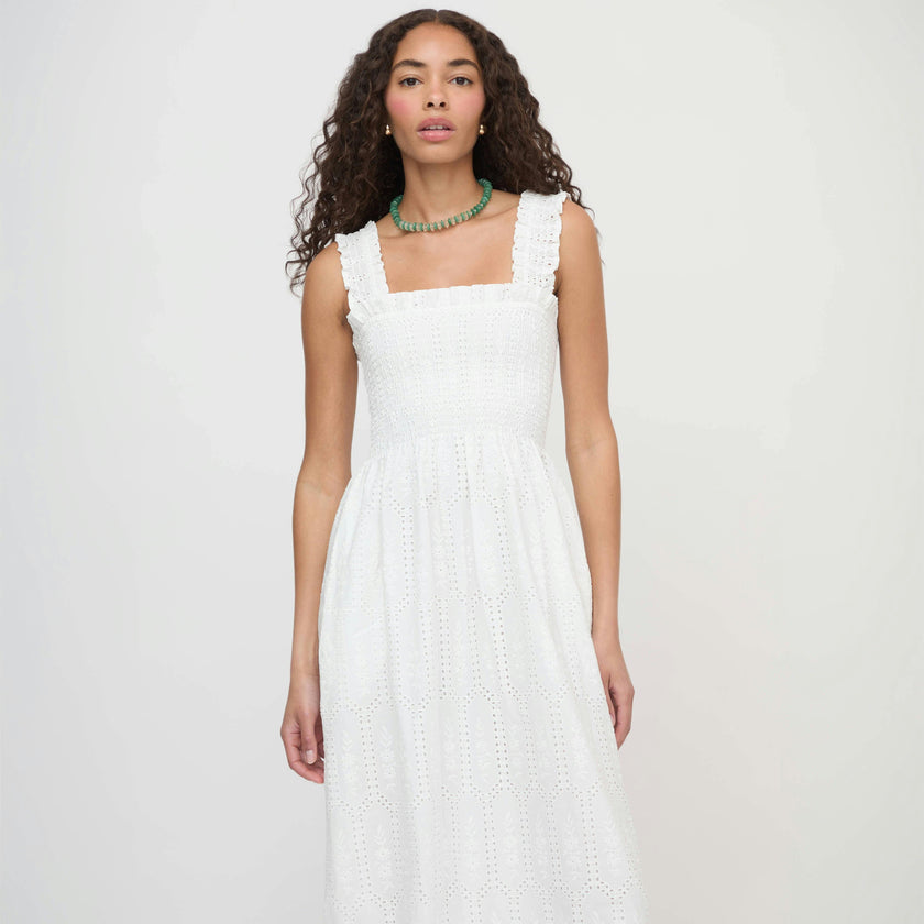 The Ashlyn Nap Dress - White Trellis Broderie