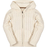Organic Long Sleeve Full Zip Hooded Sweater with Elbow Patches, White