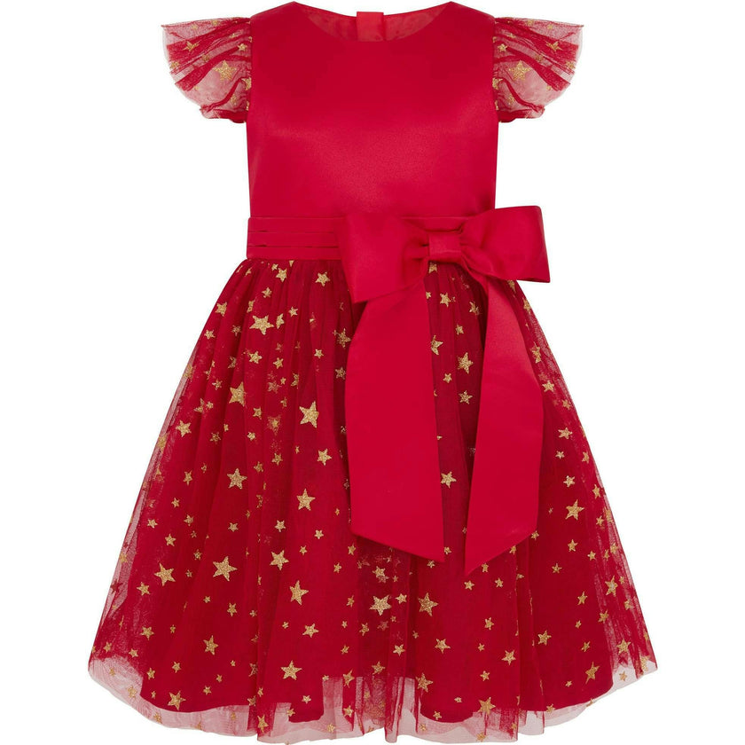 Stella Satin & Gold Star Girls Party Dress