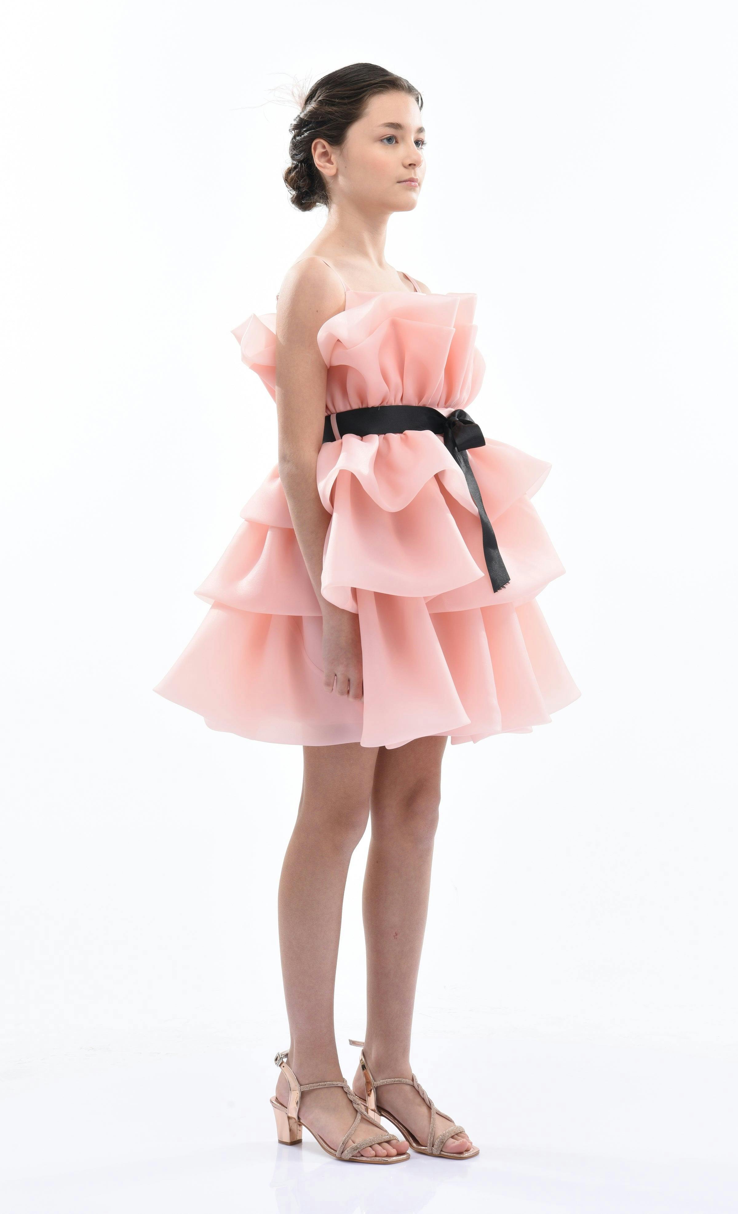 Pink Noella Ruffle Bow Dress