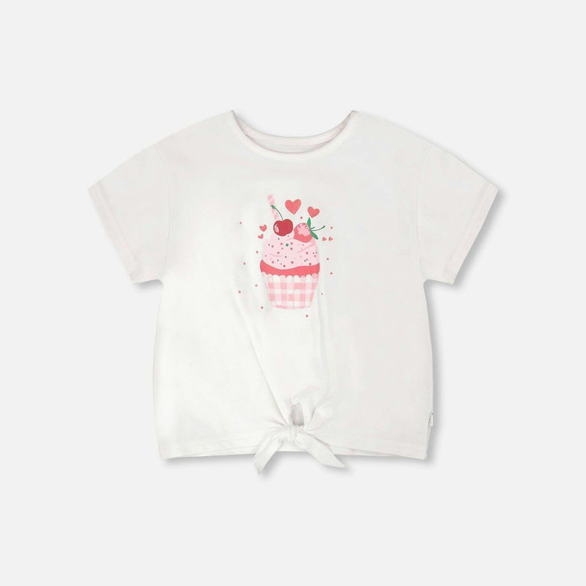 Organic Cotton Jersey T-Shirt With Tie At Waist
