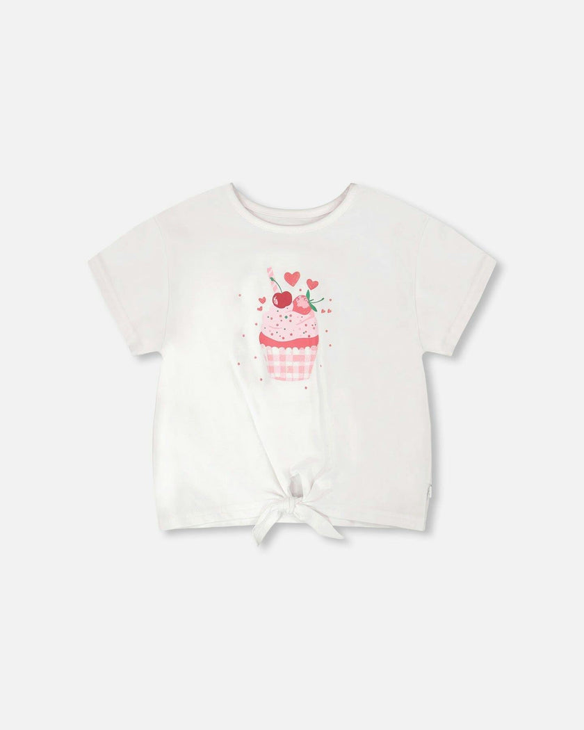 Organic Cotton Jersey T-Shirt With Tie At Waist