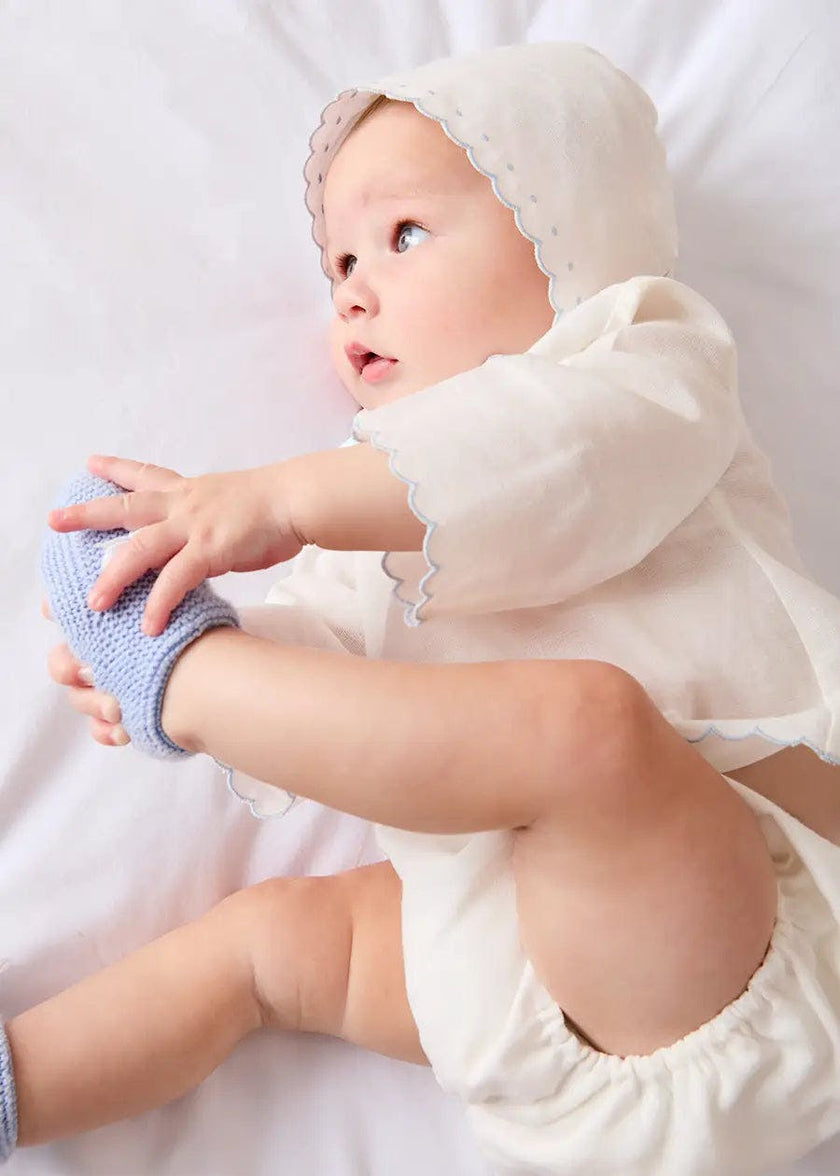 Scallop Edge Embroidered Bonnet in Blue (S-L)