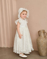 White Velloria Lace Christening Dress with Bonnet