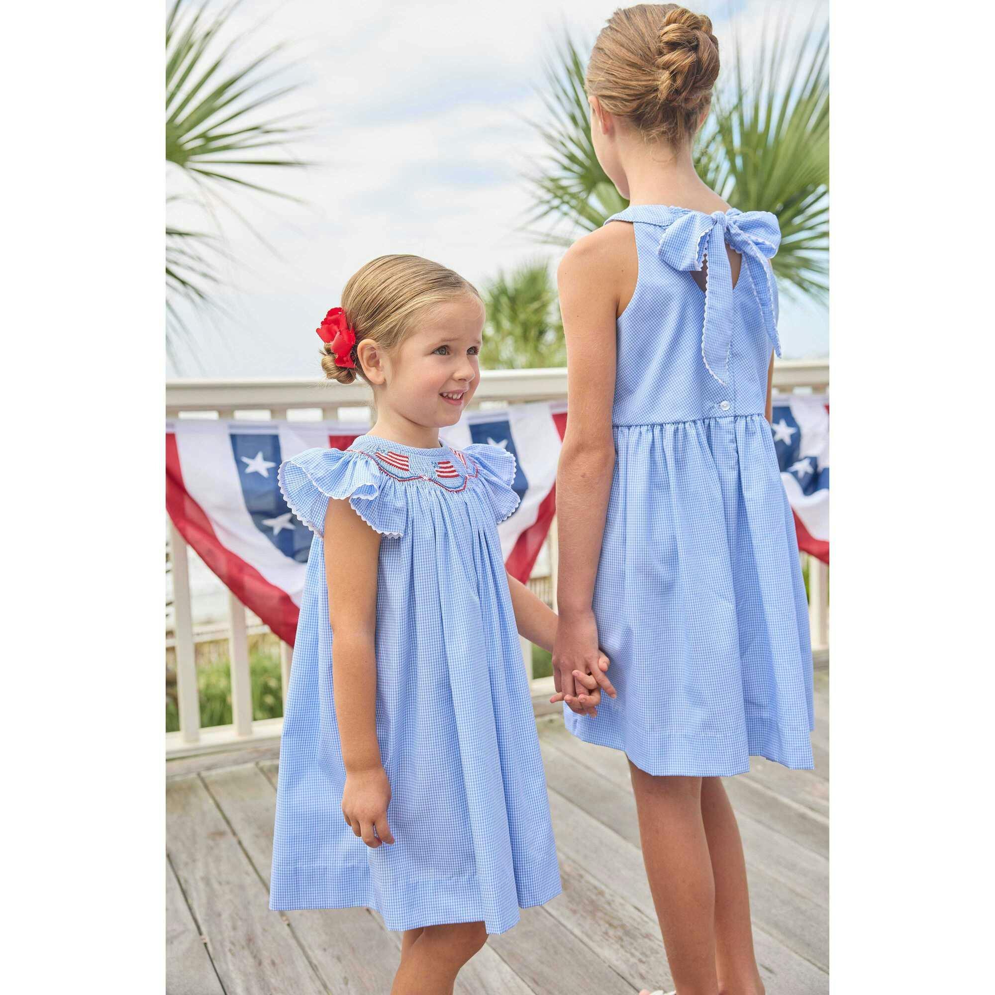 Smocked Bishop Dress - Flags