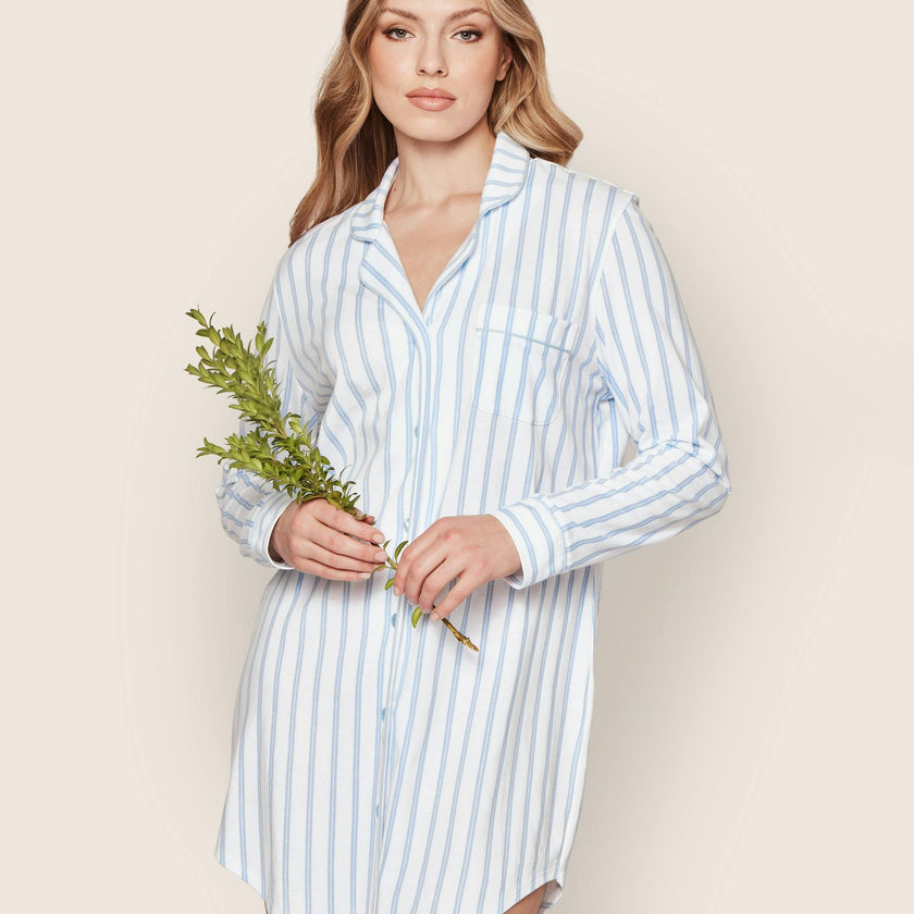 Women's Pima Nightshirt in Periwinkle Stripe