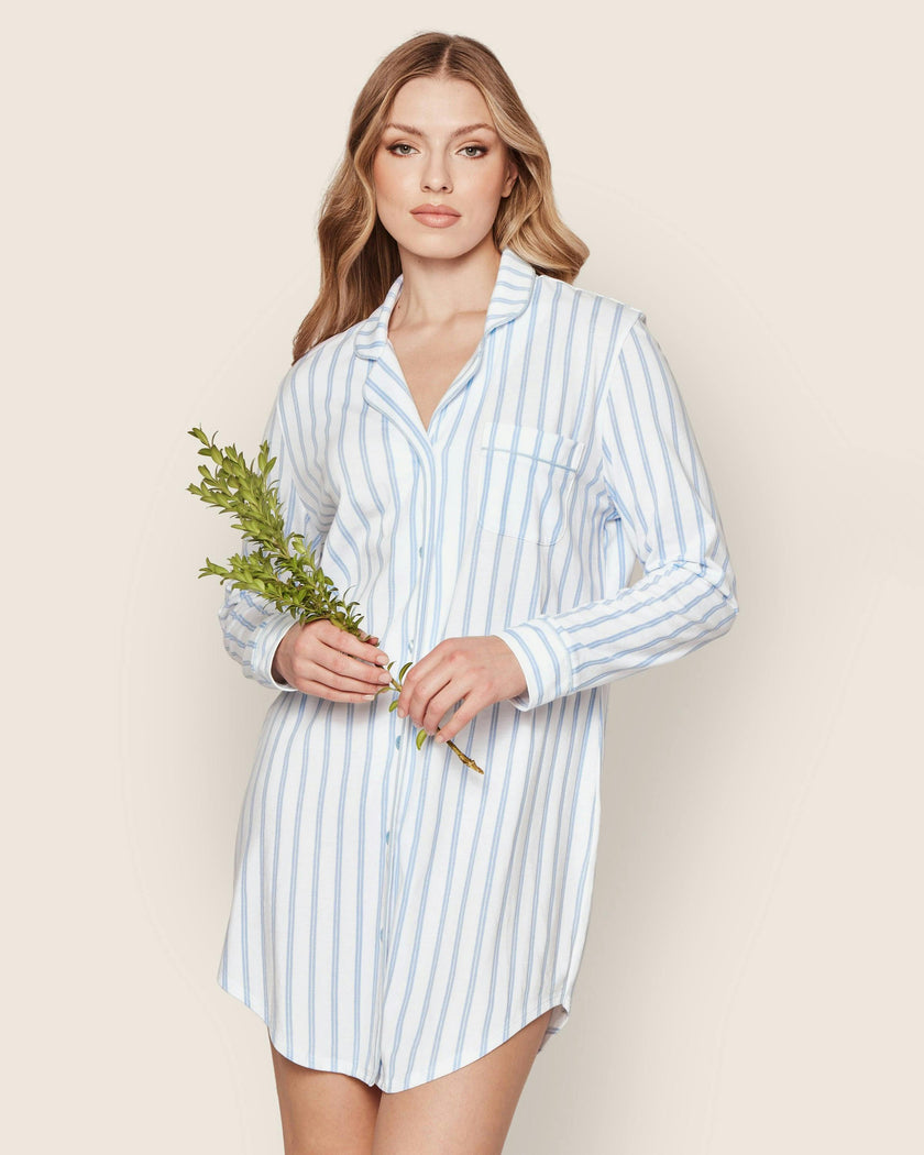 Women's Pima Nightshirt in Periwinkle Stripe