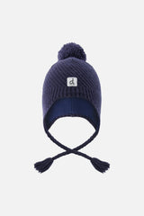Winter Peruvian Knit Hat with Pompom Navy Blue
