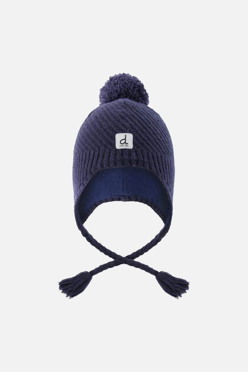 Winter Peruvian Knit Hat with Pompom Navy Blue