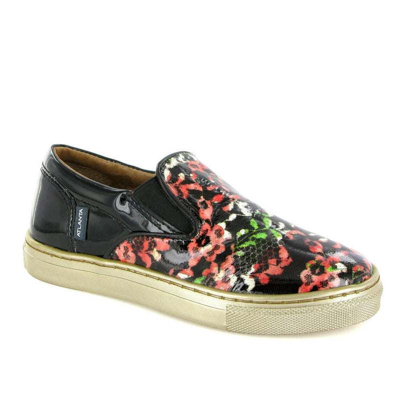 Patent Leather Slip On Sneakers, Black Red & Green