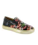 Patent Leather Slip On Sneakers, Black Red & Green