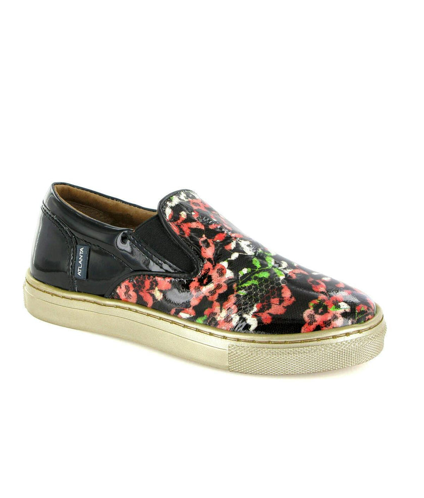 Patent Leather Slip On Sneakers, Black Red & Green