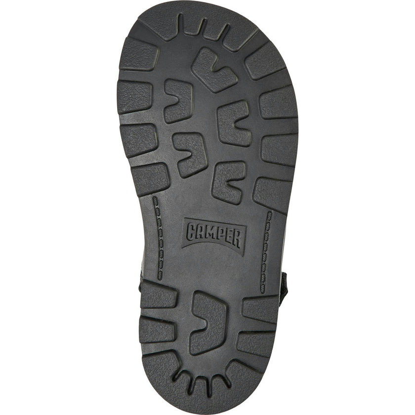 Brutus Fur Cushion Back Velcro Strap Leather Sandals, Black