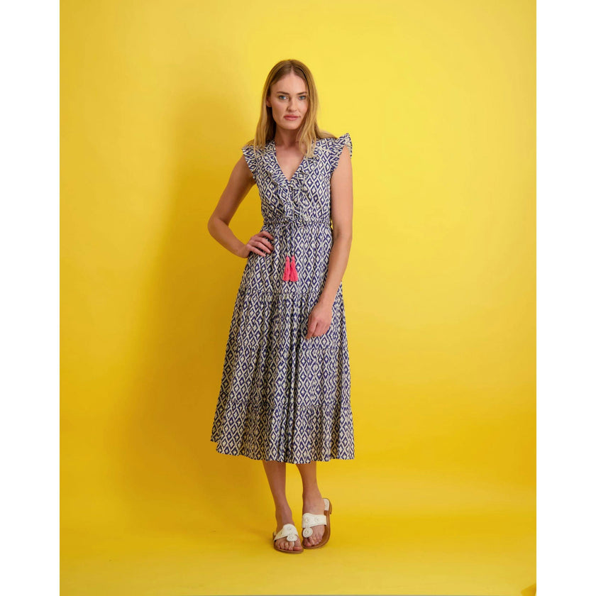 Giselle women's maxi dress navy ikat,