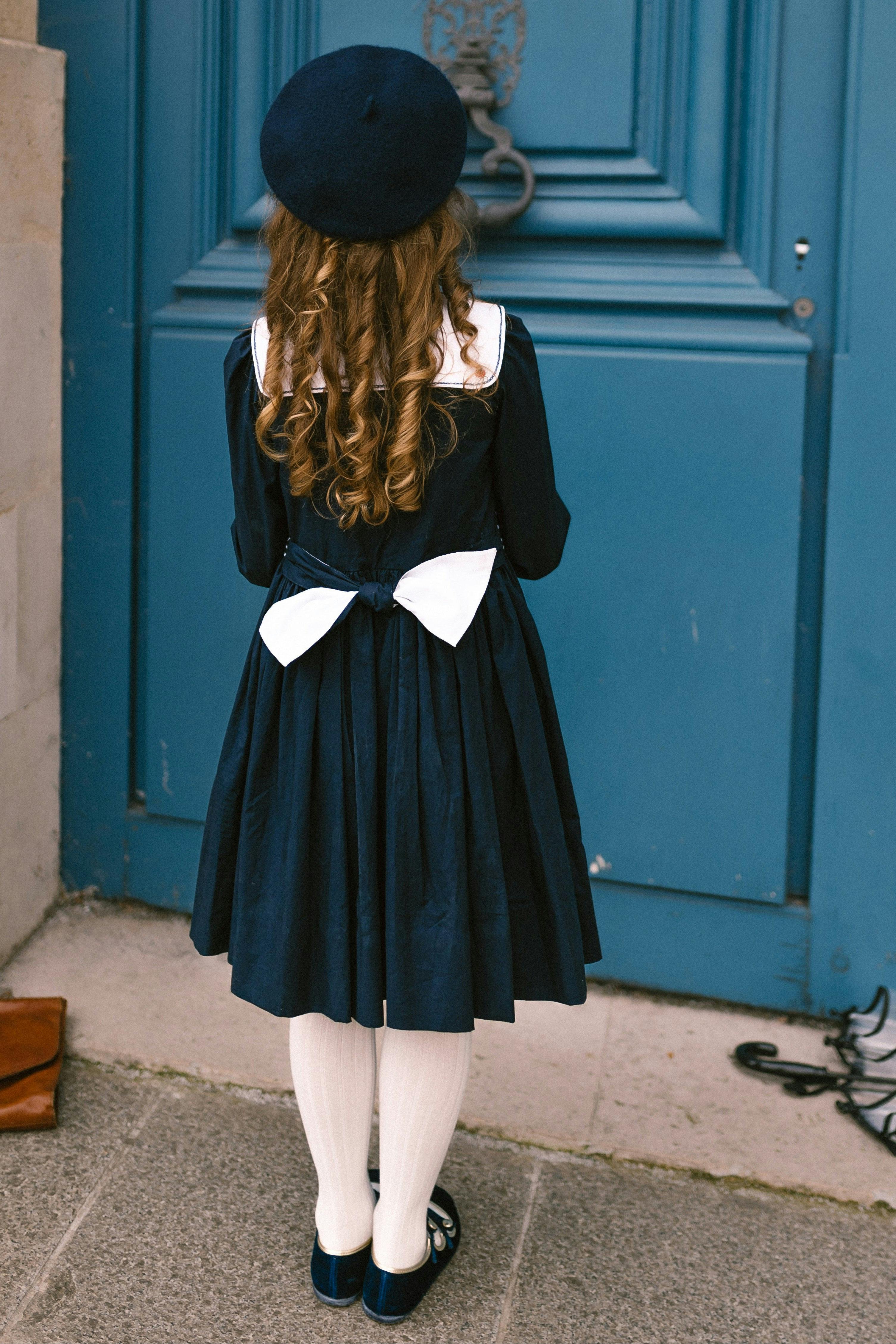 MARINE NAVY SMOCKED DRESS