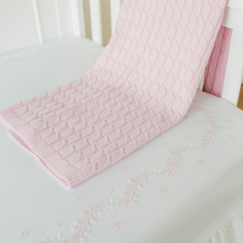 Embroidered Crib Sheet - Blush