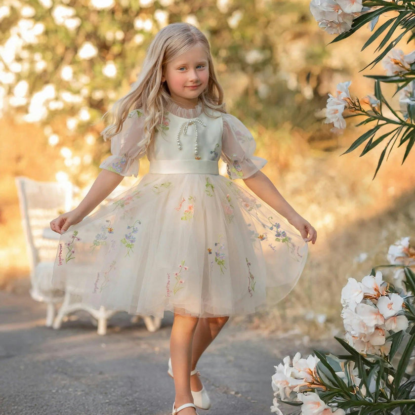 Enchanted Bloom Embroidered Tulle Dress for Girls